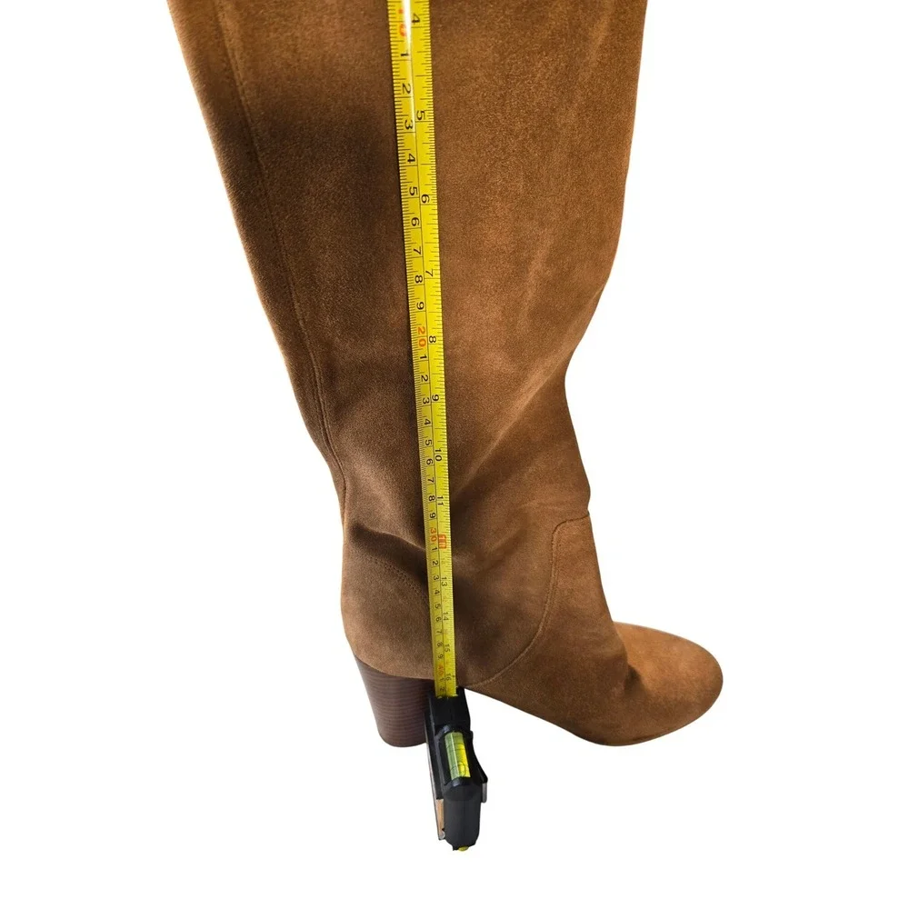 Michael Kors Tan Suede Knee High Block Heel Boots Womens‎ 8.5M Brown Round Toe
